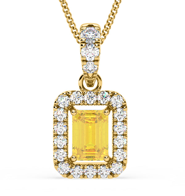 Annabelle Yellow Lab Diamond Emerald Cut Halo Necklace 1.38ct in 18KGold - Elara Collection